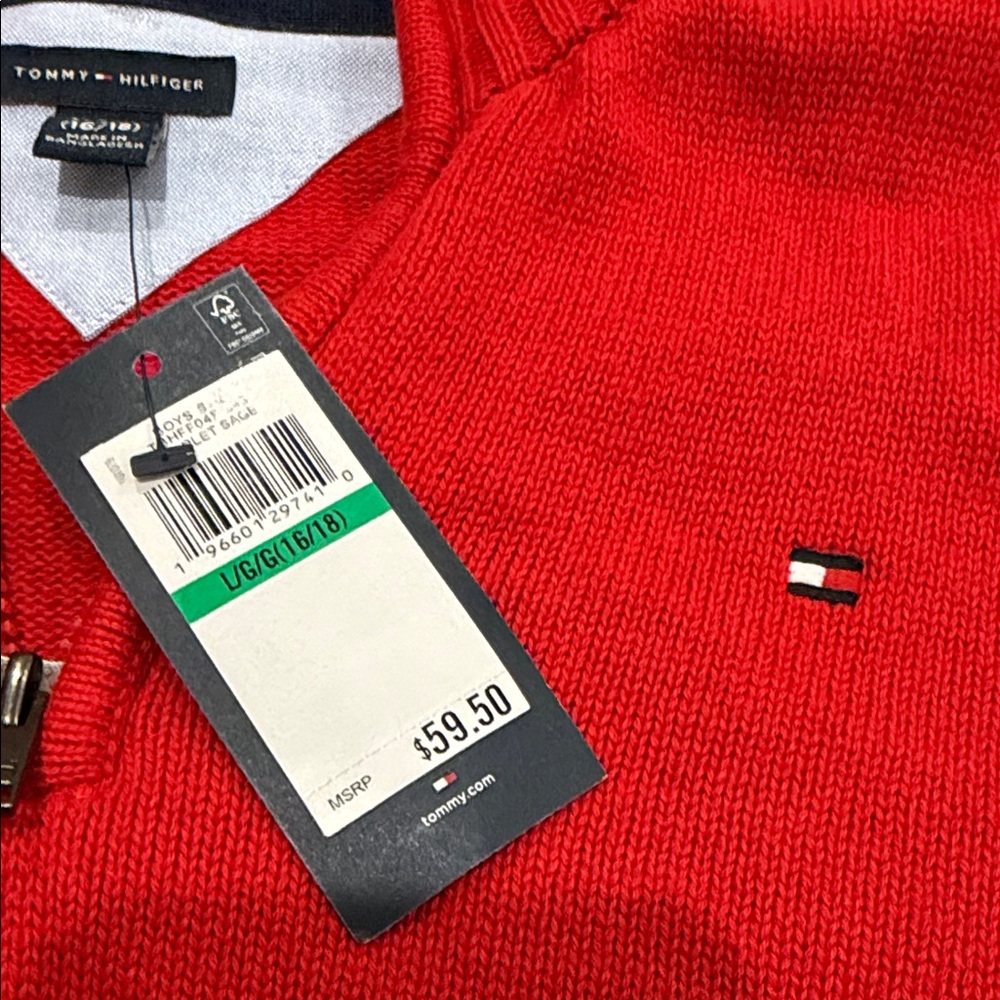 NWT Tommy Hilfiger Size Large 16-18 Vibrant Red Zip-Up Sweater - Picture 4 of 5